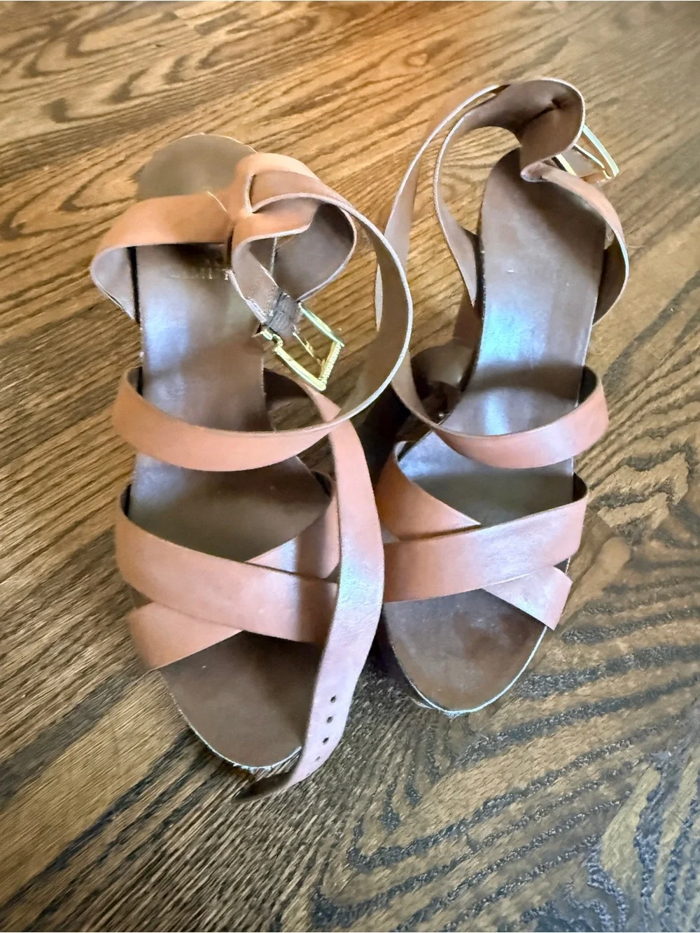 Vince Camuto Tan Brown Leather Strappy Sandals with Buckle